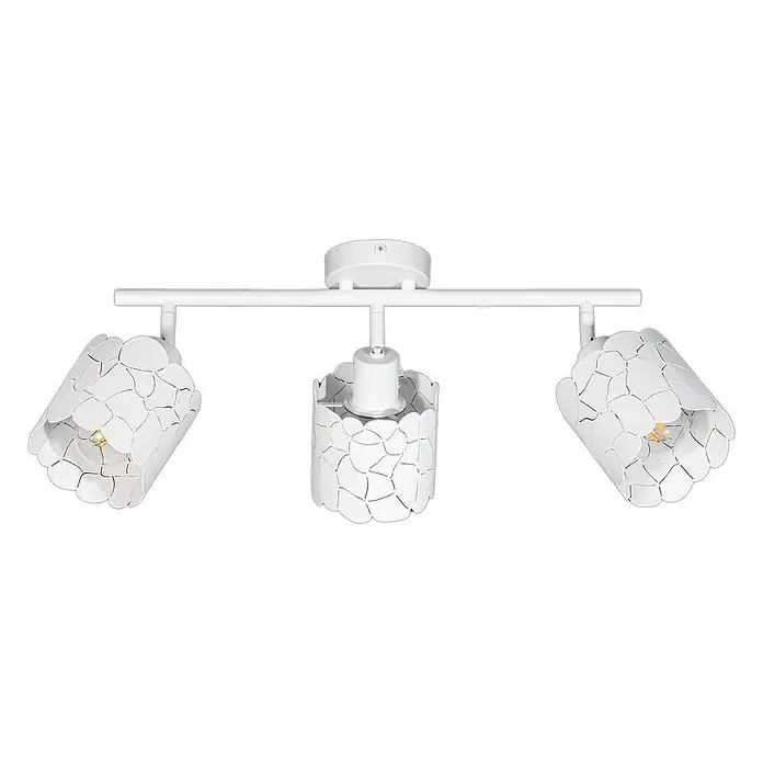 Lindby Deckenstrahler Aralena - weiß / opal, weiß / opal, E27 - Weiße Deckenstrahlerschiene mit drei Leuchten und dekorativen Blütenblatt-Metallschirmen.