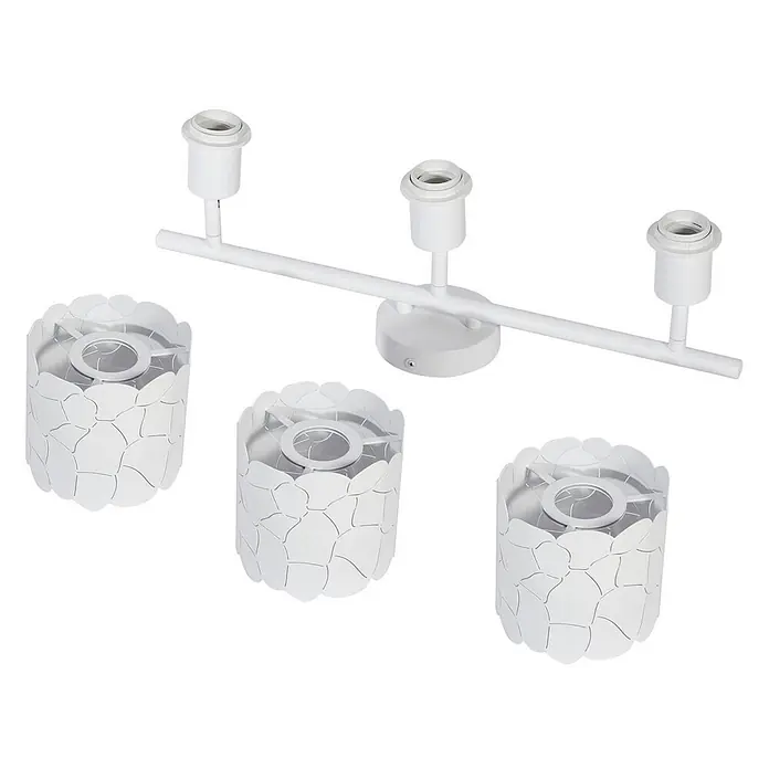 Lindby Deckenstrahler Aralena - weiß / opal, weiß / opal, E27 - Weiße dreiflammige Metalllampe mit drei zylindrischen, dekorativ gemusterten Schirmen.
