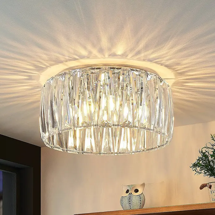 Lindby Deckenleuchte Sofia - L x B x H: 46 x 46 x 22,5 cm, klar / transparent, E14 - Funkelnde Kristall-Deckenleuchte, die einen Raum erhellt und dekorative Lichtmuster an die Decke wirft.