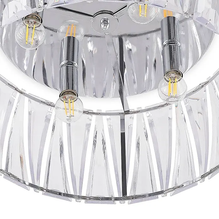 Lindby Deckenleuchte Sofia - L x B x H: 46 x 46 x 22,5 cm, klar / transparent, E14 - Verchromte Deckenleuchte mit klaren Facettenkristallen und sichtbaren LED-Glühbirnen.