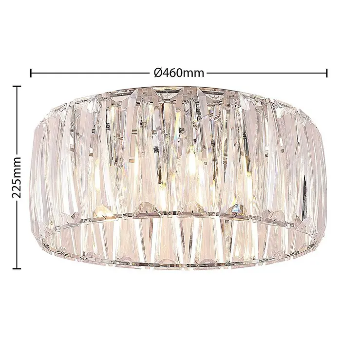 Lindby Deckenleuchte Sofia - L x B x H: 46 x 46 x 22,5 cm, klar / transparent, E14 - Runde Deckenleuchte aus klarem facettiertem Kristall, Ø460mm x 225mm.