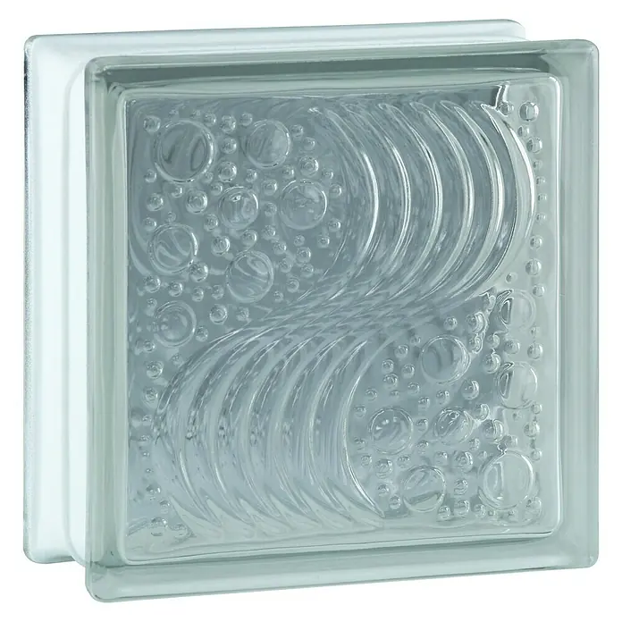 Fuchs Design Bloque de vidrio Neutro Surf - Claro, 19 x 19 x 8 cm - Un bloque de vidrio individual con un diseño decorativo de remolinos y burbujas. Ideal para añadir toques elegantes.