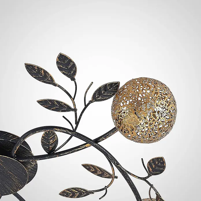 Lucande Deckenleuchte Evory - L x B x H: 69 x 69 x 13 cm, schwarz, messing / gold, G9 - Schwarz-goldene dekorative Metallleuchte mit durchbrochenem Kugelschirm und Blättern.