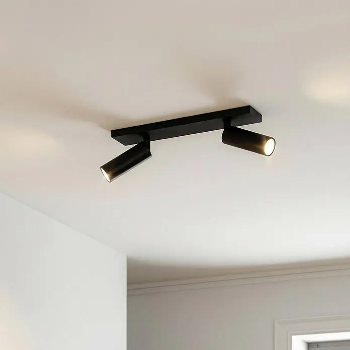 Arcchio Deckenstrahler Brinja Slim - schwarz, schwarz, GU10 - Schwarze Deckenleuchte mit zwei zylindrischen, verstellbaren Strahlern für gerichtete Beleuchtung.