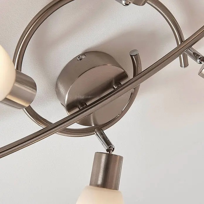 Lindby Deckenstrahler Arda - alu / grau / zink, E14 - Gebürstete Nickel-Deckenleuchte mit mehreren verstellbaren Strahlern und mattierten Glasschirmen.
