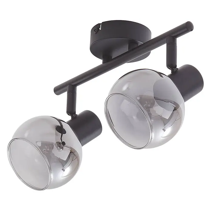 Lindby Deckenstrahler Arna - L x B x H: 41,1 x 10 x 16 cm, schwarz, alu / grau / zink, E14 - Schwarze Metall-Deckenleuchte mit 2 Strahlern und rauchgrauen Glasschirmen.