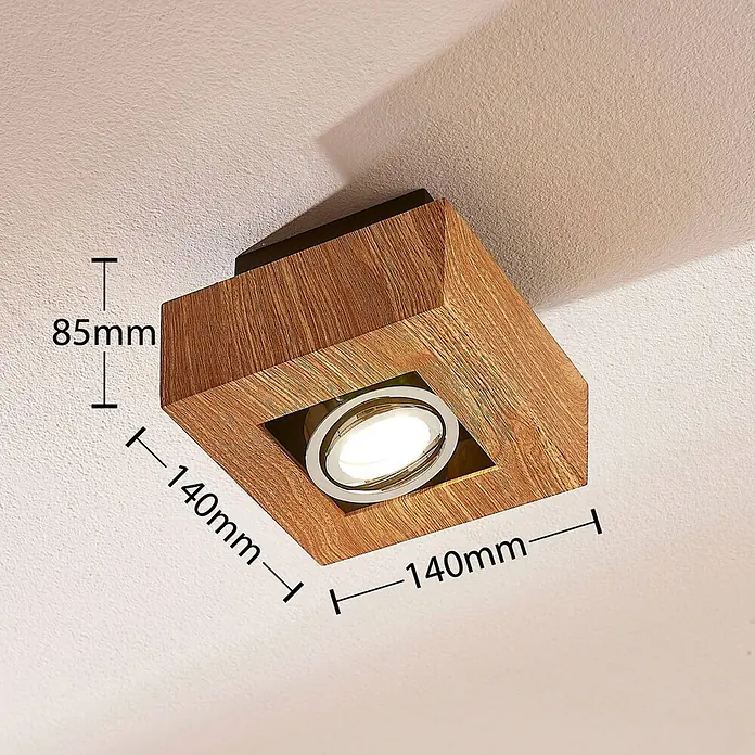 Arcchio Deckenstrahler Vince - Holz hell, Holz hell, GU10 - Quadratischer Deckenstrahler in Holzoptik mit Chromfassung, Maße: 140x140x85mm.