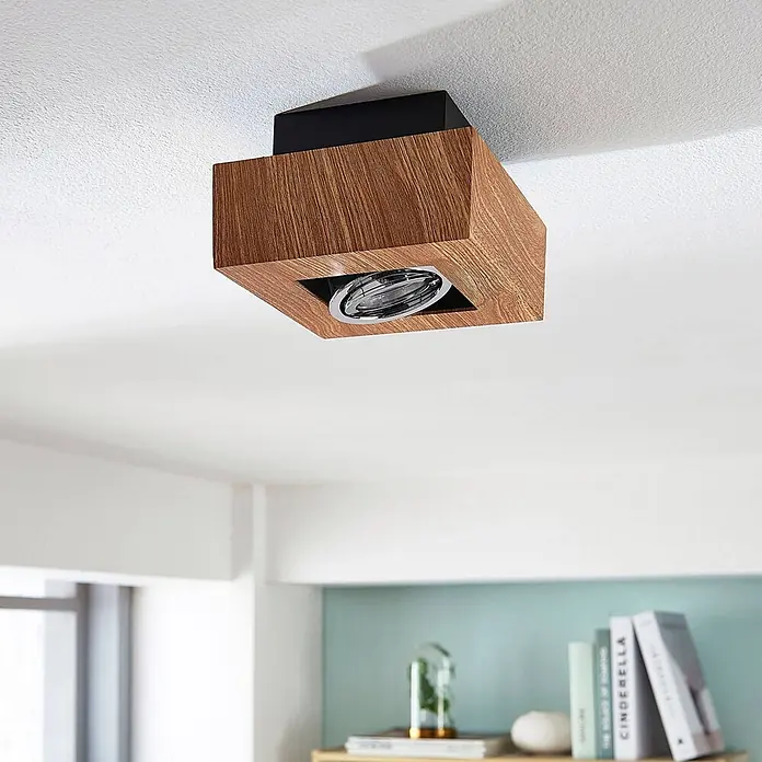 Arcchio Deckenstrahler Vince - Holz hell, Holz hell, GU10 - Deckenstrahler aus Holz in Blockform mit schwarzem Sockel und silberner, verstellbarer Lichtquelle.