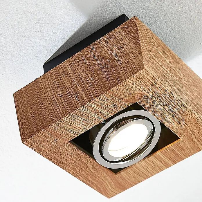 Arcchio Deckenstrahler Vince - Holz hell, Holz hell, GU10 - Quadratischer Deckenstrahler in Holzoptik mit verstellbarer, verchromter Lichtquelle.