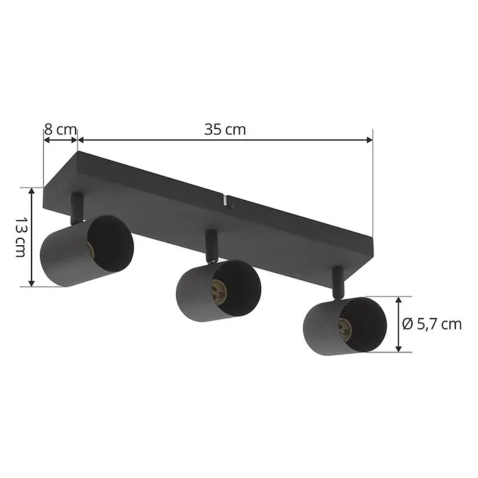 Lindby Deckenstrahler Jorell - L x B x H: 35 x 8 x 13 cm, schwarz, schwarz, GU10 - Schwarze Deckenleuchte mit drei Strahlern, Maße 35x13 cm, Strahlerdurchmesser 5,7 cm.