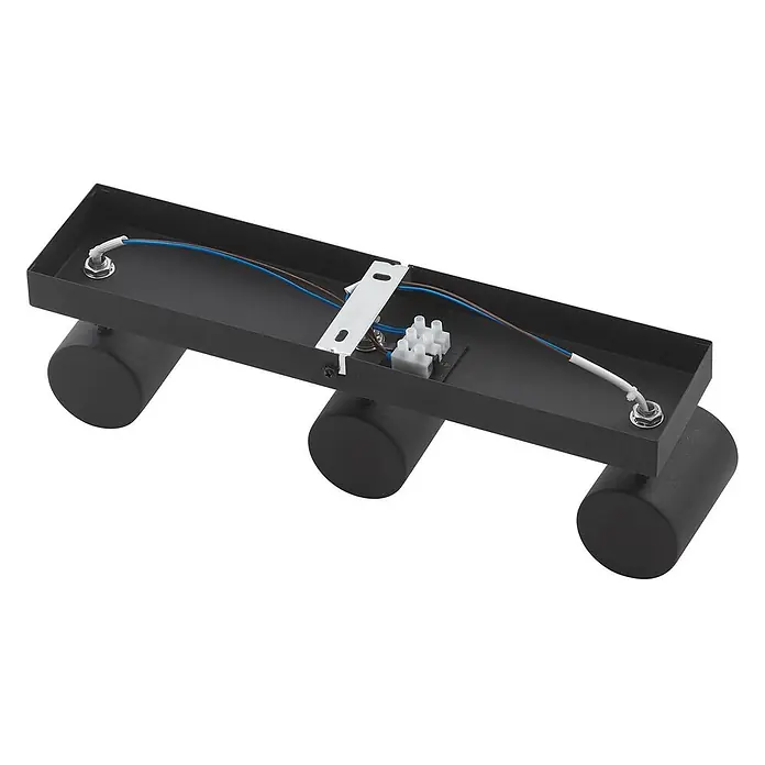 Lindby Deckenstrahler Jorell - L x B x H: 35 x 8 x 13 cm, schwarz, schwarz, GU10 - Schwarze, rechteckige Metallbasis für eine 3-Flammen-Spotleuchte mit Innenverdrahtung, Klemmenblock und Montagebügel.