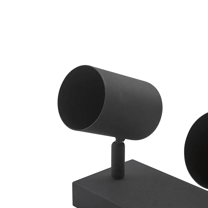Lindby Deckenstrahler Jorell - L x B x H: 35 x 8 x 13 cm, schwarz, schwarz, GU10 - Schwarzer zylindrischer Metallstrahler mit matter, texturierter Oberfläche auf einem rechteckigen Sockel.