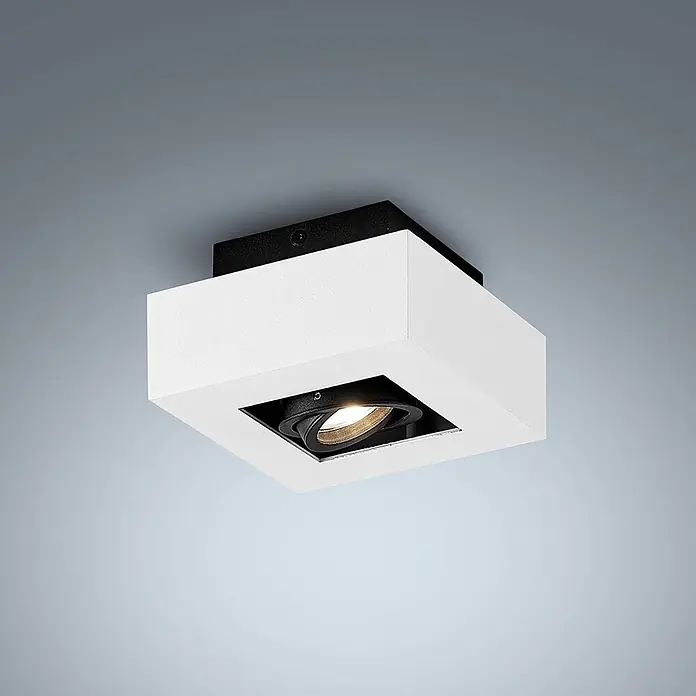 Arcchio Deckenstrahler Vince - L x B x H: 14 x 14 x 8,5 cm, weiß / opal, weiß / opal, GU10 - Quadratischer, weißer Aufbau-Strahler mit schwenkbarer schwarzer Lichtfassung.