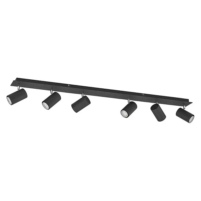 Lindby Deckenstrahler Joffrey - L x B x H: 116 x 9 x 16,5 cm, schwarz, schwarz, GU10 - Sechsflammige schwarze LED-Schienenleuchte mit verstellbaren zylindrischen Strahlern und Chromverbindern.