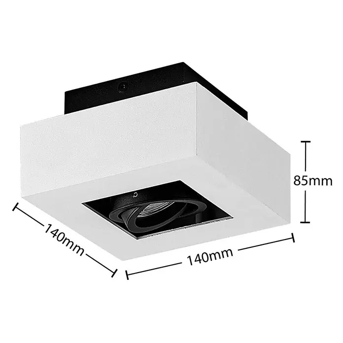Arcchio Deckenstrahler Vince - L x B x H: 14 x 14 x 8,5 cm, weiß / opal, weiß / opal, GU10 - Weißer quadratischer Aufbau-Strahler mit schwarzer Basis und verstellbarer Lichtfassung.