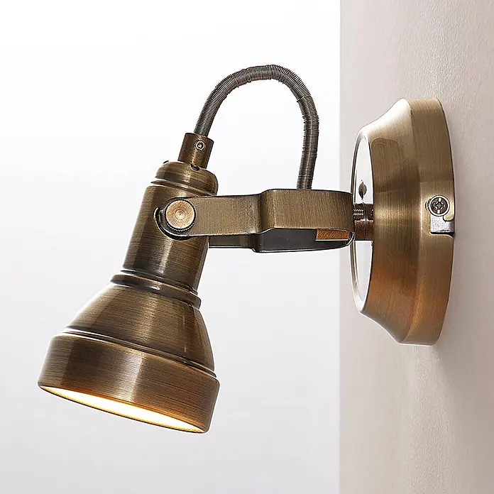 Lindby Deckenstrahler Perseas - bronze / altmessing, bronze / altmessing, GU10 - Verstellbarer Wandstrahler aus antikem Messing mit flexiblem Arm und beleuchtetem Kopf.