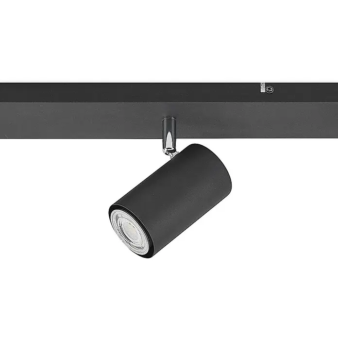 Lindby Deckenstrahler Joffrey - L x B x H: 116 x 9 x 16,5 cm, schwarz, schwarz, GU10 - Schwarzer zylindrischer Schienenstrahler mit silbernem Verbinder und sichtbarer Lichtquelle.