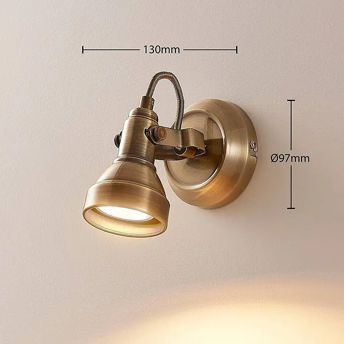 Lindby Deckenstrahler Perseas - bronze / altmessing, bronze / altmessing, GU10 - Wandstrahler aus antikem Messing mit verstellbarem Kopf, auf runder Basis montiert und warm leuchtend.