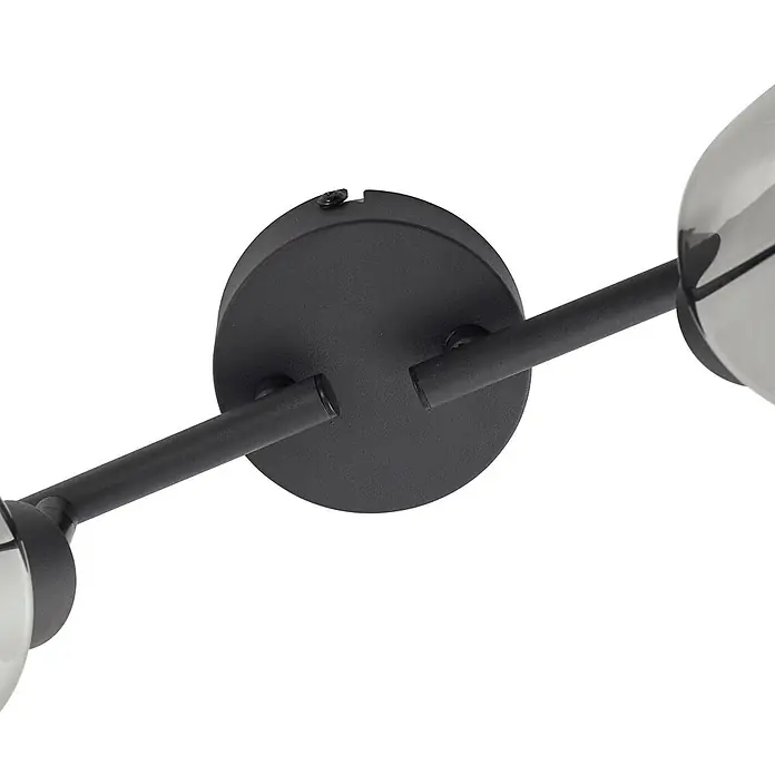 Lindby Deckenstrahler Netty - L x B x H: 48 x 9 x 20 cm, schwarz, alu / grau / zink, E14 - Schwarze Metallleuchtenbasis mit zwei auskragenden Armen und Rauchglas-Schirmen.