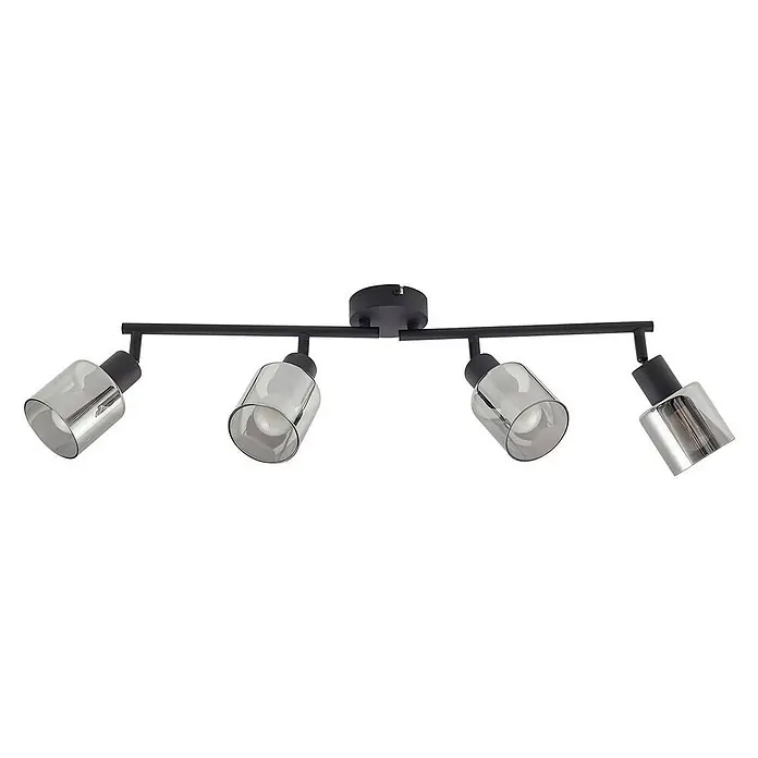 Lindby Deckenstrahler Netty - L x B x H: 48 x 9 x 20 cm, schwarz, alu / grau / zink, E14 - Schwarze Deckenleuchte mit vier verstellbaren Spots aus Rauchglas.
