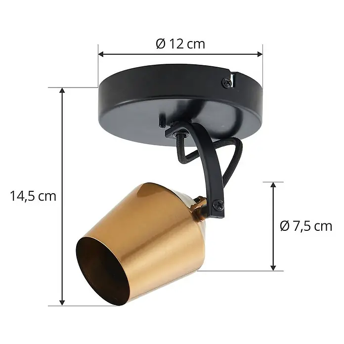 Lindby Deckenstrahler Sylveria - L x B x H: 7,5 x 7,5 x 14,5 cm, schwarz, messing / gold, GU10 - Goldfarbener, verstellbarer Strahler mit schwarzer Halterung, 14,5 cm hoch, 12 cm Basisdurchmesser.