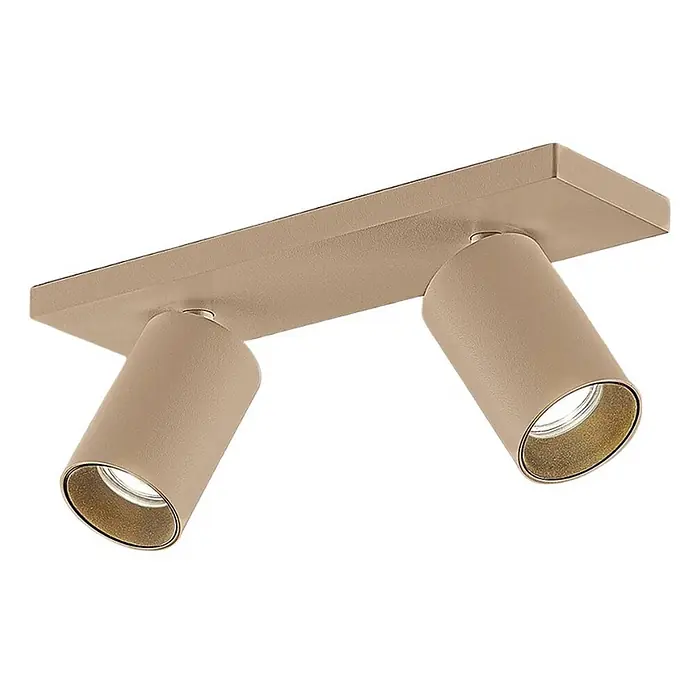 Arcchio Deckenstrahler Brinja - L x B x H: 30,5 x 9 x 12,2 cm, braun / rost, braun / rost, GU10 - Mattbeige Deckenleuchte mit zwei verstellbaren zylindrischen Strahlern und goldfarbenen Reflektoren.