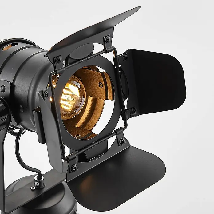 Lindby Deckenstrahler Tilen - schwarz, schwarz, E27 - Schwarze Metall-Spotlight-Lampe mit verstellbaren Flügeltüren und glühender Edison-Glühbirne.