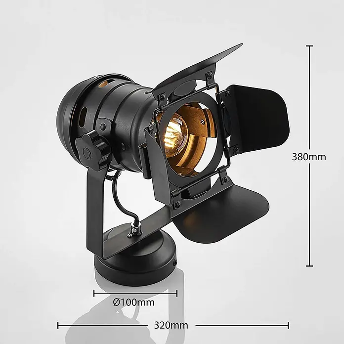 Lindby Deckenstrahler Tilen - schwarz, schwarz, E27 - Schwarzer Metall-Spotlight mit verstellbaren Flügeltoren und beleuchteter Glühbirne.