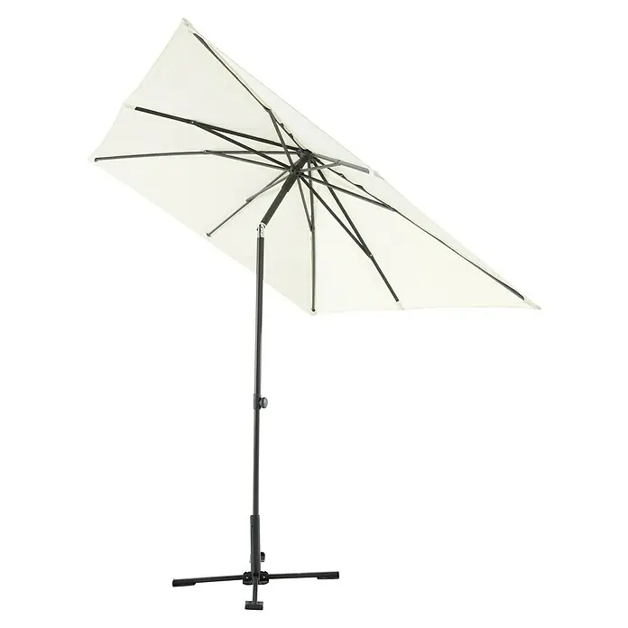 Sunfun Marktschirm Livorno - Natur, Bespannungsmaß (L x B): 200 x 250 cm - Bild eines rechteckigen, weißen Sonnenschirms mit schwarzem Gestell. Ideal für den Garten oder die Terrasse.