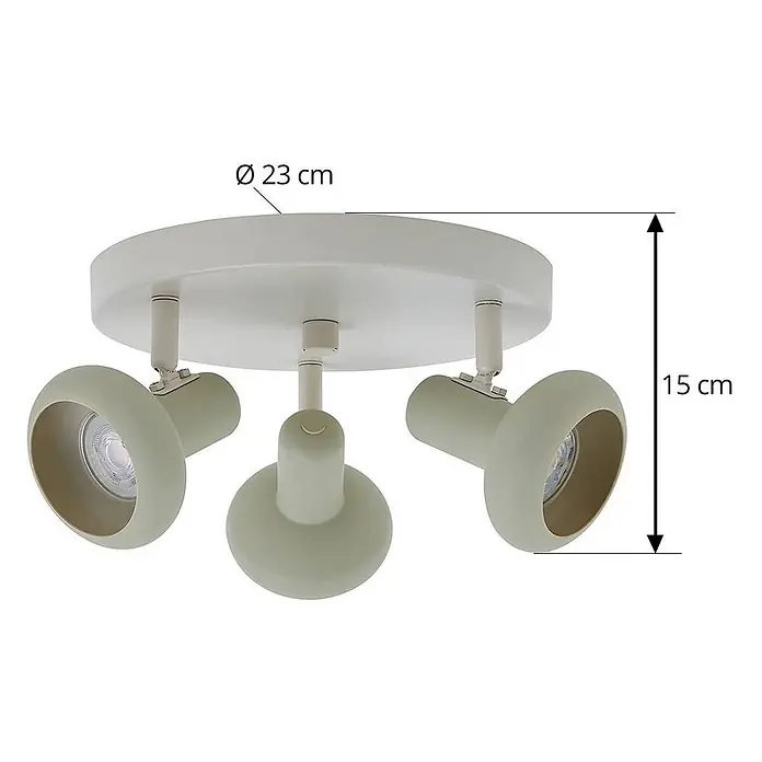 Lindby Deckenstrahler Huby - creme / amber, grün, GU10 - Weiße dreiflammige Deckenleuchte mit verstellbaren Spots, 23 cm Durchmesser, 15 cm hoch.