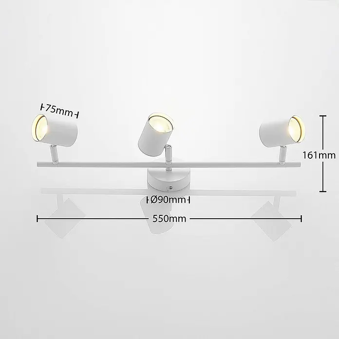 Lindby Deckenstrahler Jorell - weiß / opal, weiß / opal, GU10 - Weiße Dreier-Spotleiste, 550mm lang, mit verstellbaren Köpfen.