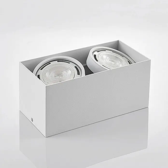 Arcchio Deckenstrahler Mabel - L x B x H: 27 x 13,2 x 12 cm, weiß / opal, weiß / opal, GU10 - Weißer rechteckiger Aufbau-Strahler mit zwei versenkten Spots.