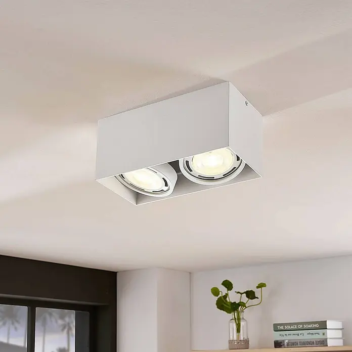 Arcchio Deckenstrahler Mabel - L x B x H: 27 x 13,2 x 12 cm, weiß / opal, weiß / opal, GU10 - Weißer, rechteckiger Deckenstrahler mit zwei verstellbaren Lichtquellen, an der Decke montiert.
