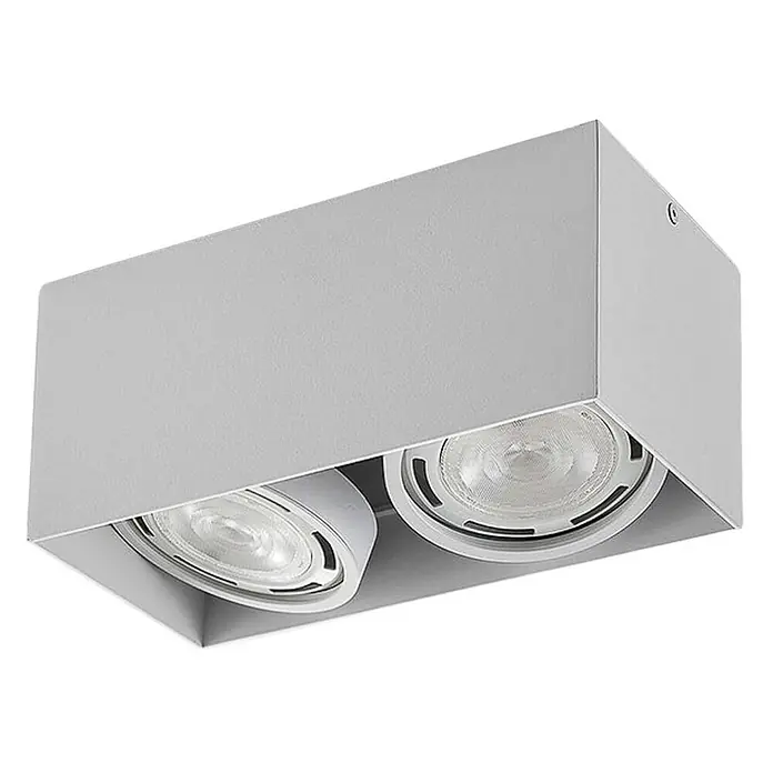 Arcchio Deckenstrahler Mabel - L x B x H: 27 x 13,2 x 12 cm, weiß / opal, weiß / opal, GU10 - Hellgraue rechteckige Aufputz-Deckenleuchte mit zwei verstellbaren Strahlern.