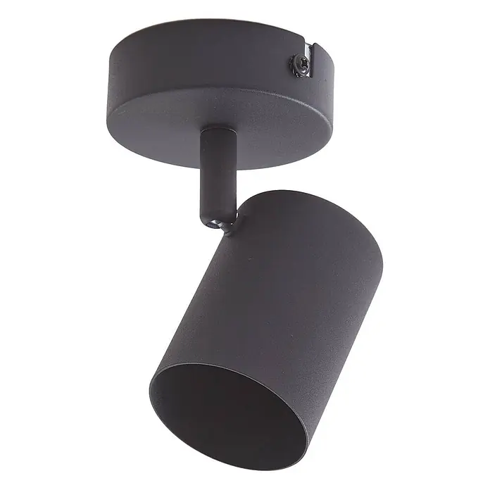 Lindby Deckenstrahler Jorell - schwarz, schwarz, GU10 - Mattschwarzer Deckenstrahler aus Metall mit verstellbarem zylindrischem Kopf, auf rundem Sockel montiert.