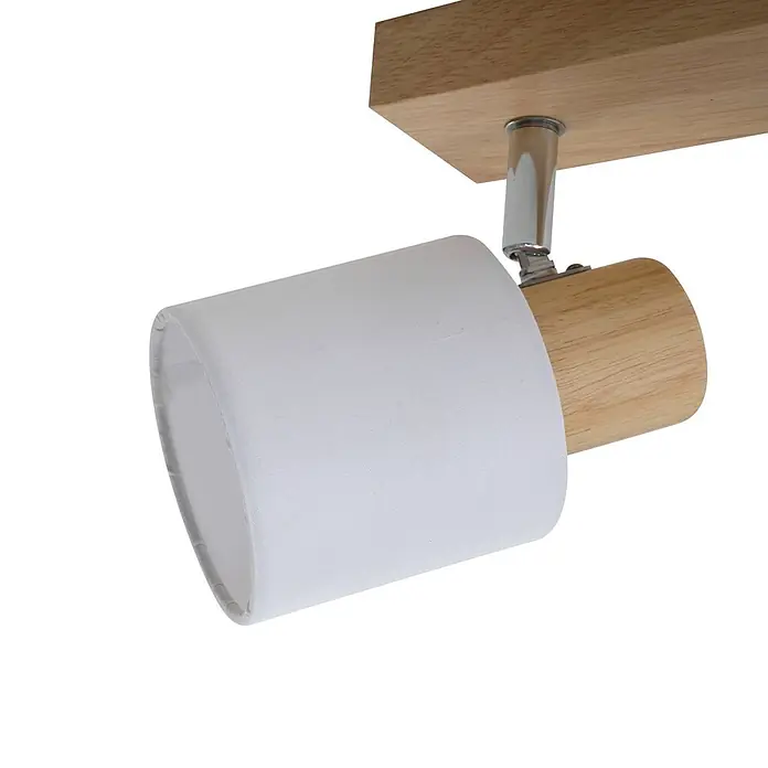 Lindby Deckenstrahler Wanessa - Holz hell, E14 - Deckenstrahler mit Holzapplikationen, weißem Stoffschirm und verstellbarem Chromgelenk.