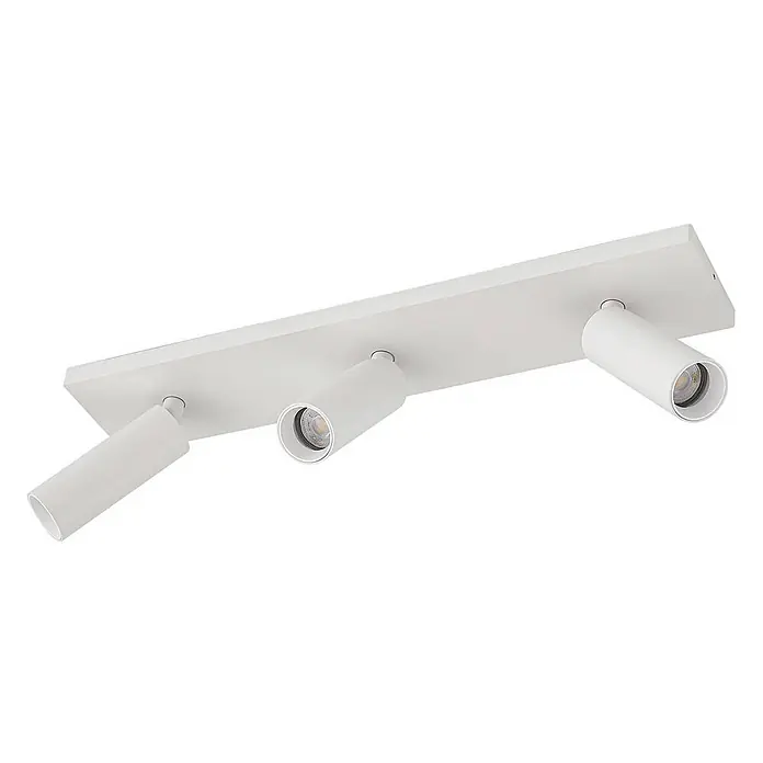 Arcchio Deckenstrahler Brinja Slim - weiß / opal, weiß / opal, GU10 - Weiße rechteckige Deckenleuchte mit drei verstellbaren zylindrischen Strahlern, die ihre Lichtquellen zeigen.