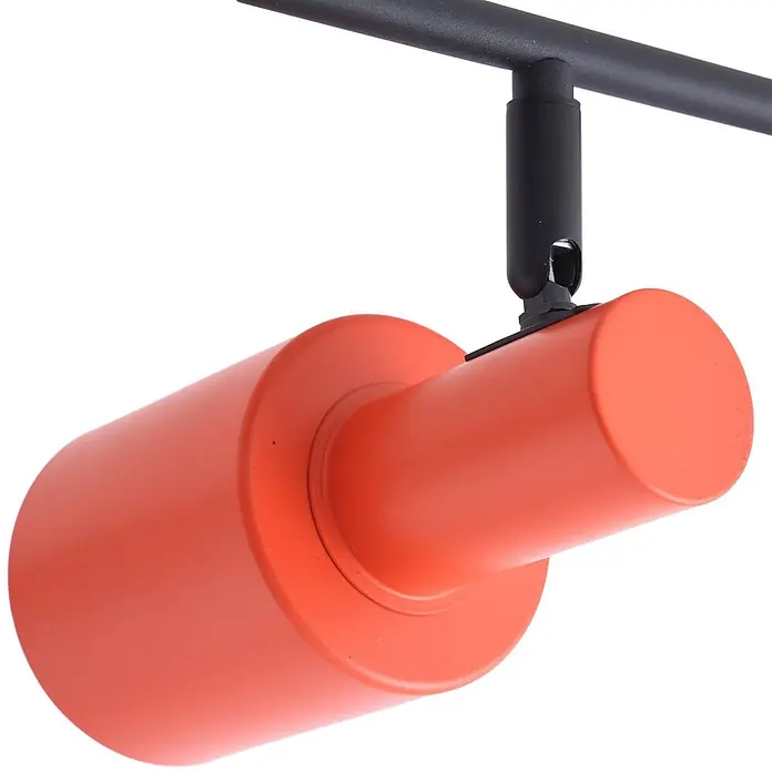 Lindby Deckenstrahler Ovelia - L x B x H: 79,5 x 9 x 25 cm, gelb / orange, E27 - Rot-orange zylindrischer Schienenstrahler an schwarzer Schiene.