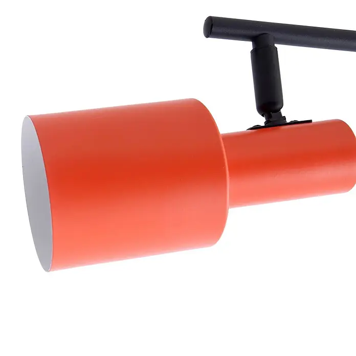 Lindby Deckenstrahler Ovelia - L x B x H: 79,5 x 9 x 25 cm, gelb / orange, E27 - Verstellbarer zylindrischer Scheinwerfer aus orangefarbenem Metall, auf schwarzer Schiene montiert.