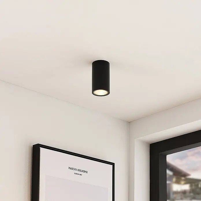 Arcchio Deckenstrahler Olivir - schwarz, schwarz, GU10 - Schwarze zylindrische LED-Deckenleuchte.