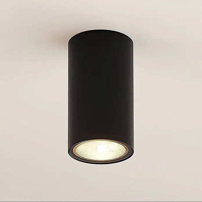 Arcchio Deckenstrahler Olivir - schwarz, schwarz, GU10 - Zylindrische schwarze Deckenleuchte, Aufputz montiert, mit warmem Licht.