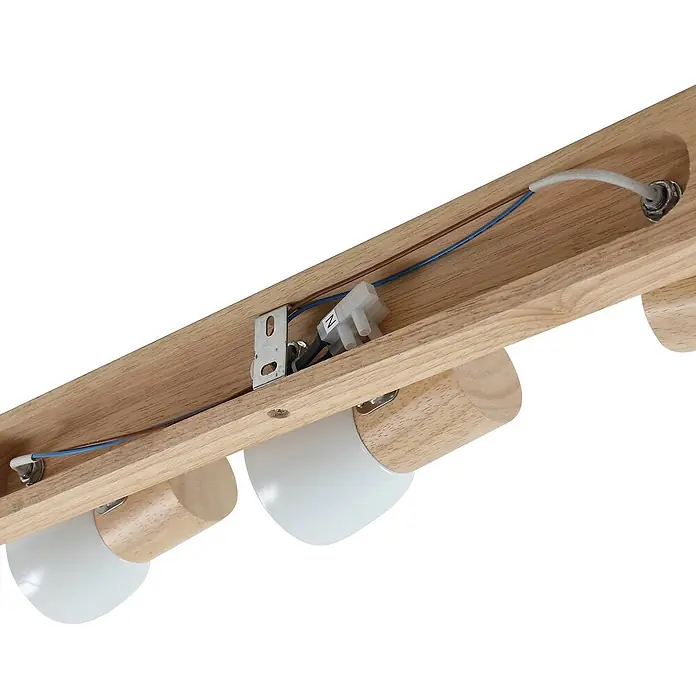 Lindby Deckenstrahler Thorin - L x B x H: 47 x 8 x 17 cm, Holz hell, E14 - Hölzerne Deckenleuchte mit drei weißen Lampenfassungen, Verkabelung sichtbar.