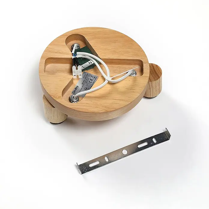 Lindby Deckenstrahler Filiz - Holz hell, alu / grau / zink, E14 - Runde Holz-Lampenbasis mit interner Verkabelung und Metall-Montagehalterung.