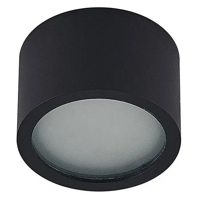 Arcchio Deckenstrahler Nieva - L x B x H: 10 x 10 x 6,5 cm, schwarz, schwarz, 2GX53 - Schwarze zylindrische Aufbauleuchte mit matter Diffusorscheibe.