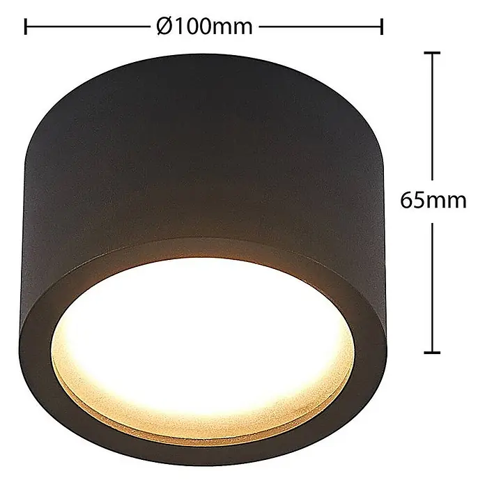 Arcchio Deckenstrahler Nieva - L x B x H: 10 x 10 x 6,5 cm, schwarz, schwarz, 2GX53 - Schwarze zylindrische LED-Deckenleuchte, Ø100mm, 65mm hoch, mit warmweißem Licht.