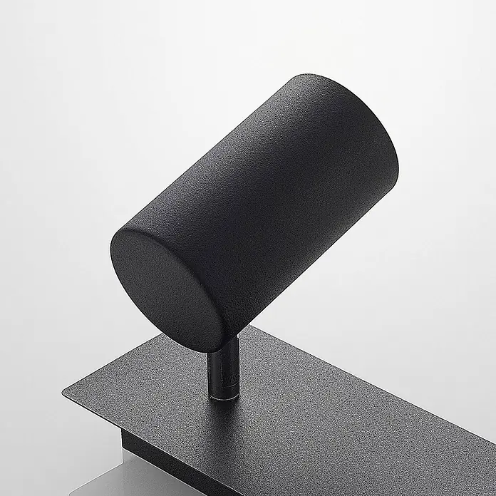 Lindby Deckenstrahler Joffrey - L x B x H: 31 x 31 x 16,5 cm, schwarz, schwarz, GU10 - Schwarzer, zylindrischer Armreif-/Uhrenständer mit Textur auf rechteckigem Sockel.