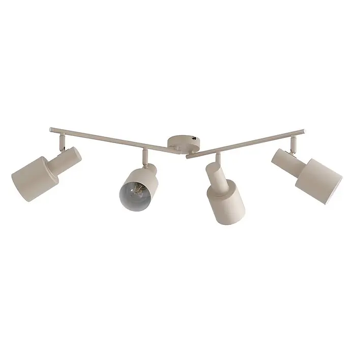 Lindby Deckenstrahler Ovelia - creme / amber, creme / amber, E27 - Beigefarbene Deckenleuchte aus Metall mit vier verstellbaren Strahlern an zwei Armen.