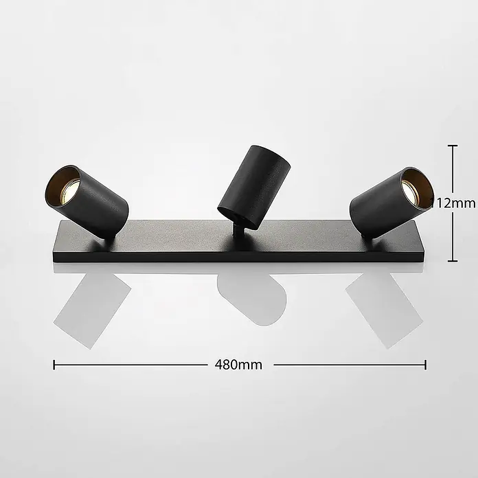 Arcchio Deckenstrahler Brinja - schwarz, schwarz, GU10 - Mattschwarze lineare Schienenleuchte mit drei verstellbaren Strahlern, 480 mm lang, 12 mm Sockel.