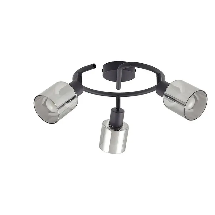 Lindby Deckenstrahler Netty - schwarz, alu / grau / zink, E14 - Schwarze Deckenleuchte mit drei verstellbaren Spots und Rauchglasschirmen.