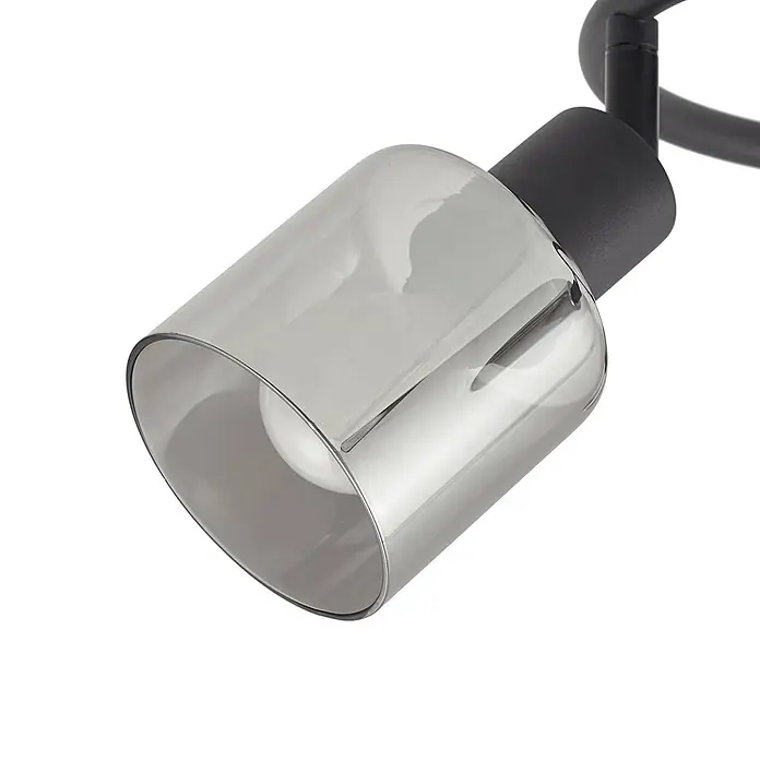 Lindby Deckenstrahler Netty - schwarz, alu / grau / zink, E14 - Schwarzer Spotstrahler mit rauchgrauem Glasschirm und weißer Glühbirne.
